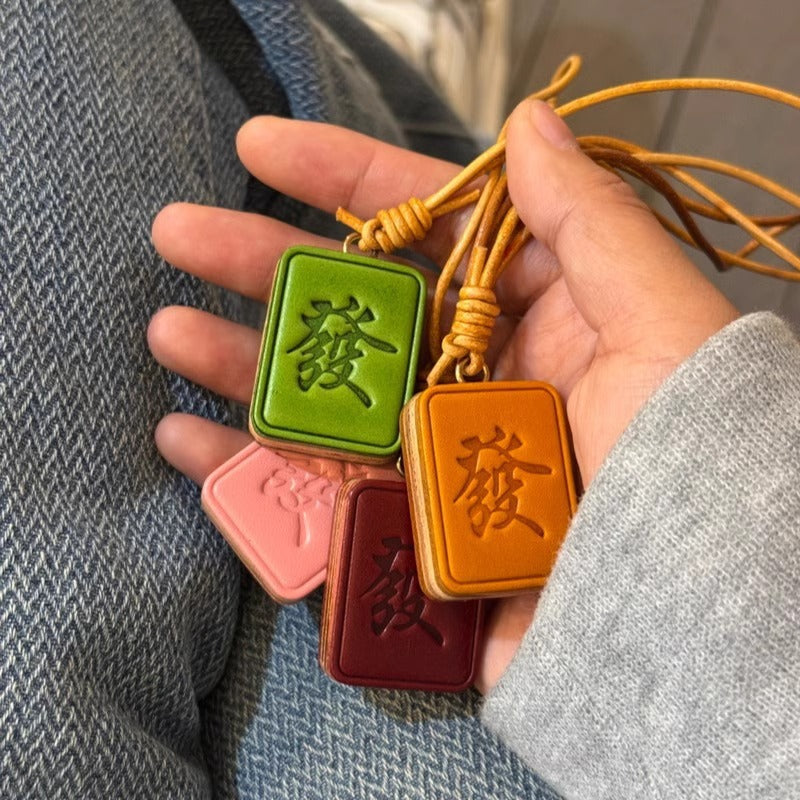 Mahjong Prosperity Leather Keychain Pendant for Bags