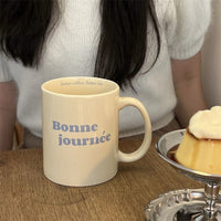 French Ceramic Mug with Handle for Coffee, Milk, and Tea - Cute Couple and Friendship Gift