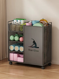 Yoga Mat Storage Basket for Home Gym, Fitness Equipment Organizer for Kettlebells, Foam Rollers, Balls, and Badminton Rackets