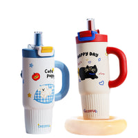 Cartoon Straw Insulated Tumbler with Handle - 316 Stainless Steel Large Capacity Water Bottle