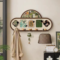 Pegboard Entryway Wall Organizer with Hooks and Decorative Art Panel, No-Drill Installation