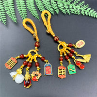 Chinese Style Enamel Peanut Gourd Keychain Pendant for Couples, Ancient Gold Sand Copper