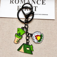 Outdoor Camping Keychain Set with Compass, Tent, and Kerosene Lamp Charms