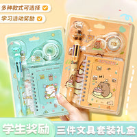 Cartoon Stationery Set for Students - Ballpoint Pen & Notebook Gift Box (3-Piece Set)