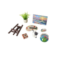Miniature Dollhouse Painting Easel & Fish Tank Decor Set