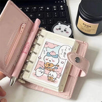M5 Pink Planner Notebook with Loose-Leaf Pages, Mini Portable Travel Journal and Card Holder