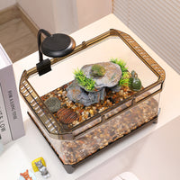 Turtle Tank with Basking Platform, Small Aquarium for Aquatic Pets, Plastic Turtle Habitat with Escape-Proof Ring