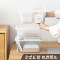 Stackable Desktop Storage Box with Lid - Clear Plastic Organizer for Office & Home