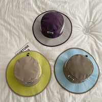 Kids/Adult Korean Style Colorblock Wide Brim Sun Hat with Detachable Neck Flap for Outdoor Hiking