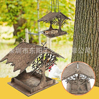 Outdoor Wooden Bird Feeder Hanging Squirrel-Proof Bird House for Garden Yard