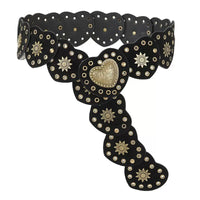 Bohemian Velvet Heart Buckle Belt for Women, Vintage Style Round Patchwork Waistband