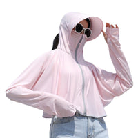 Women's Summer Ice Silk Sun Protection Jacket with Large Brim, UV Resistant, Breathable Outdoor Thin Coat