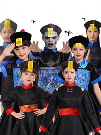 Adult & Kids Chinese Zombie Costume Qing Dynasty Cosplay Outfit for Halloween