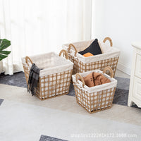 Laundry Hamper Woven Imitation Rattan Storage Basket for Home Bedroom Bathroom Toys Clothes