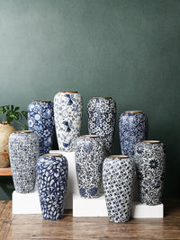32CM Tall Vintage Blue and White Ceramic Vase for Hydroponics and Home Decor