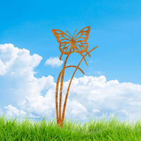 Rustic Iron Garden Stake Decor - Butterfly, Sun, Bee, Bird Designs for Yard & Planter
