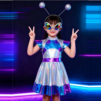Kids Alien Robot AI Costume Halloween Role Play Party Outfit with Glasses and Headpiece