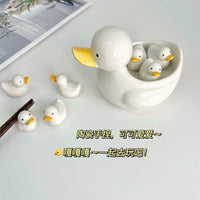 Hand-Painted Ceramic Duck Chopstick Rest & Ornament Set