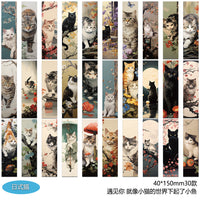 30-Pack Vintage Japanese Cat Bookmark Set for Reading, Gifts, and Message Cards