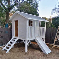 Kids Outdoor Wooden Playhouse with Slide for Garden and Yard