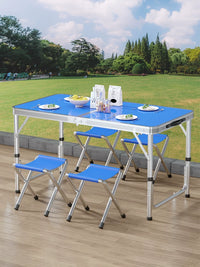 Portable Folding Table with 6 Stools for Outdoor Market & Home Use
