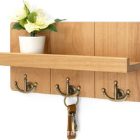 Wooden Wall Mounted Entryway Organizer with Key Hooks and Mail Holder