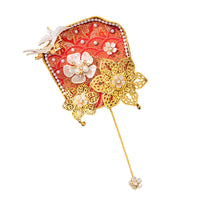 DIY Song Brocade Round Fan with Pearl Embellishments and Mirror - Craft Kit for Festivals