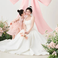 Family Matching Pink Big Bowknot Photo Shoot Outfits