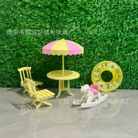 Dollhouse Miniature Beach Vacation Set with Lounger, Swim Ring, and Parasol