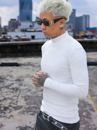 RELAX Men's High-Neck Long Sleeve T-Shirt Slim Fit Stretch Base Layer