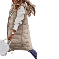 Women's Solid Color Hooded Single-Breasted Mid-Length Cotton Vest