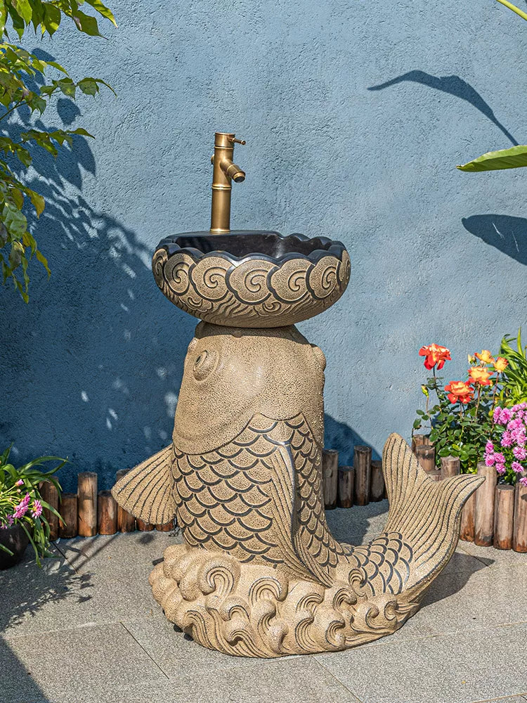 Outdoor Pedestal Sink for Garden and Patio, Freestanding Wash Basin for Villas and Yards
