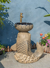Outdoor Pedestal Sink for Garden and Patio, Freestanding Wash Basin for Villas and Yards