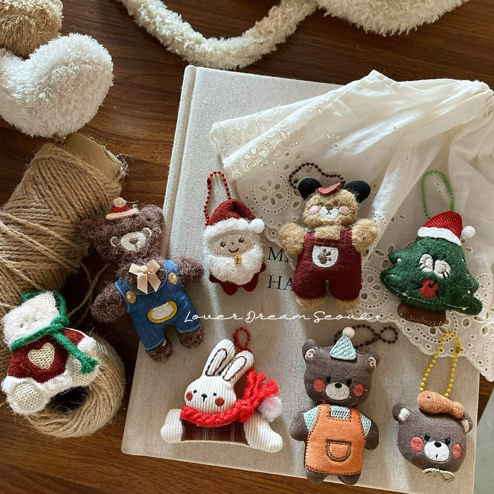 Korean Ins Style Cartoon Santa Bear Felt Keychain Bag Charm