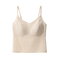 Cotton Linen Built-in Bra Camisole with Padded Chest