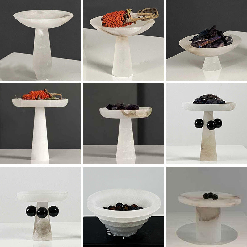 Luxury Spanish Marble Decorative Tray with Stand, Modern Fruit Plate and Storage Organizer