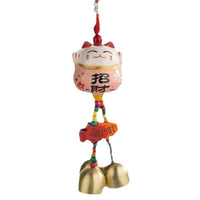 Lucky Cat Ceramic Wind Chime Car Ornament with Bell, Chinese Style Blessing Charm for Safe Travels