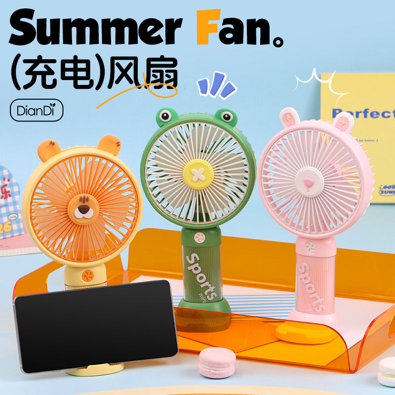 Portable Cartoon Mini Handheld USB Fan with Phone Stand for Desk and Outdoor Use