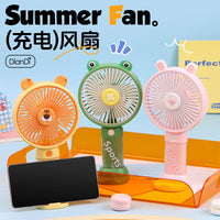 Portable Cartoon Mini Handheld USB Fan with Phone Stand for Desk and Outdoor Use