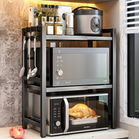 Retractable Microwave Oven Rack, Double-Layer Metal Kitchen Countertop Storage Shelf