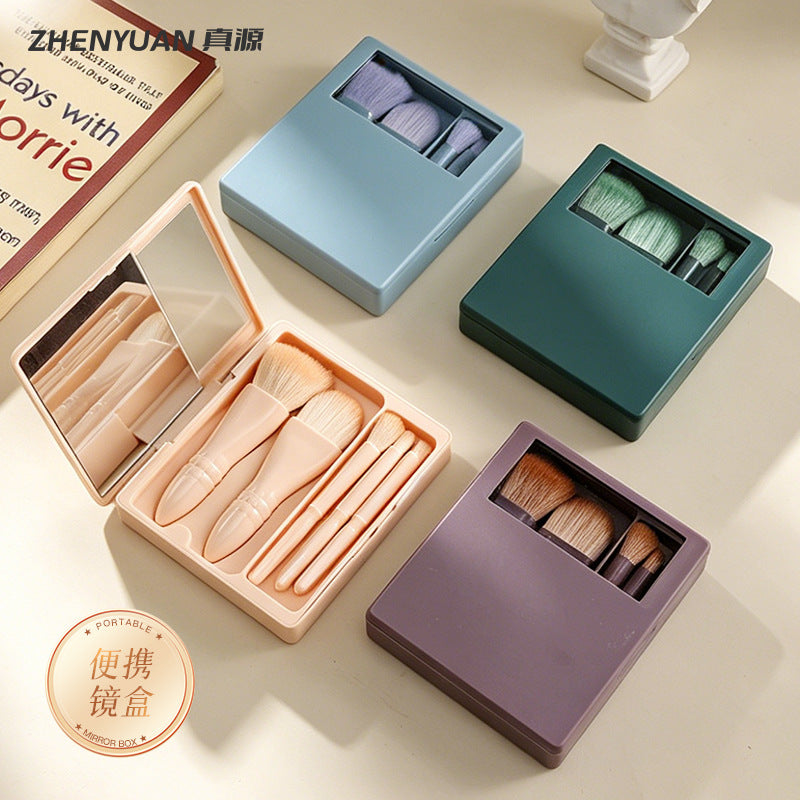 Portable Makeup Brush Set with Mirror and Storage Case, Soft Bristles for Face and Eyes
