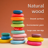 Wooden Rainbow Stacking Stones Educational Toy for Kids