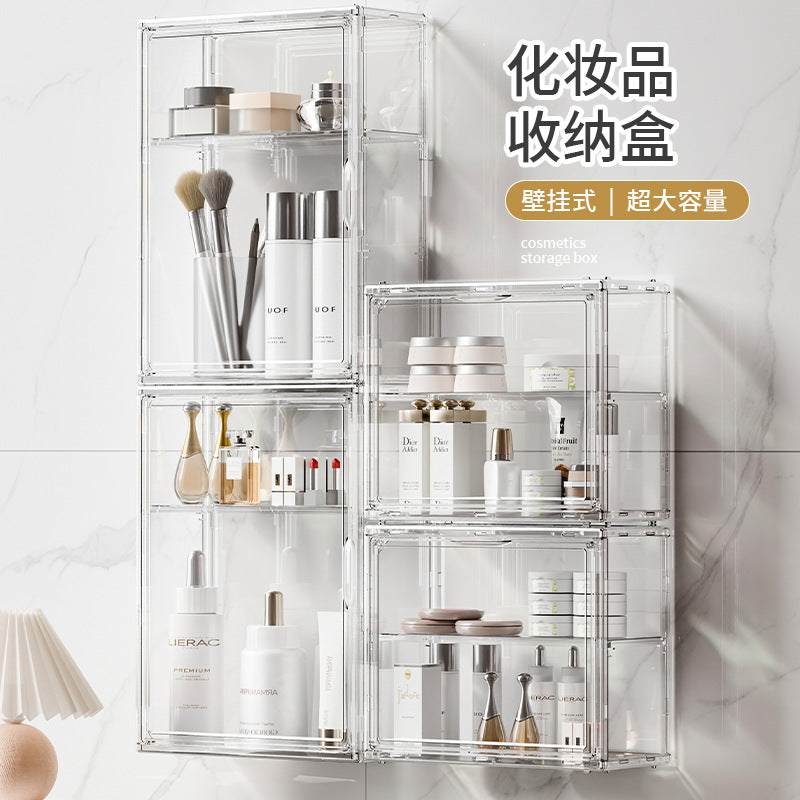 Wall-Mounted Dustproof Cosmetic Organizer with Multi-Layer Storage for Bathroom and Vanity