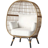 Outdoor Wicker Rattan Swing Chair with Cushion and Pillow, Waterproof UV-Resistant Bird's Nest Hanging Basket for Patio Garden