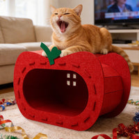 Felt Red Apple Cat Bed Tunnel House for All Seasons