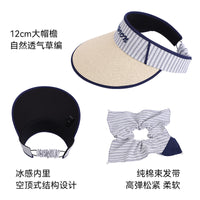 Women's Striped Wide-Brim Straw Visor for Summer Outdoor UV Protection