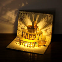 3D Pop-Up Birthday Cake Greeting Card with Music & Lights, Handmade Paper Sculpture for Loved Ones