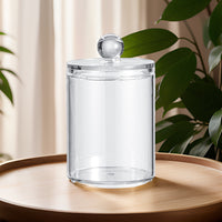 Acrylic Cotton Swab Holder with Bamboo Lid, Desktop Organizer for Cotton Pads and Floss Picks