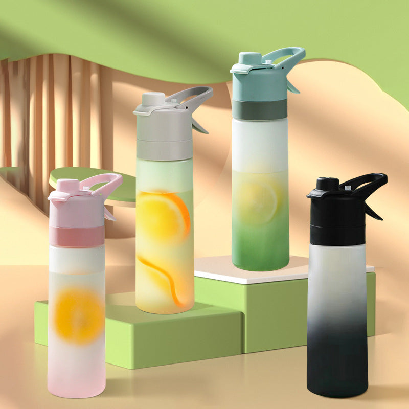 Large Capacity Gradient Frosted Spray Water Bottle with Straw for Outdoor Hydration