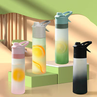Large Capacity Gradient Frosted Spray Water Bottle with Straw for Outdoor Hydration